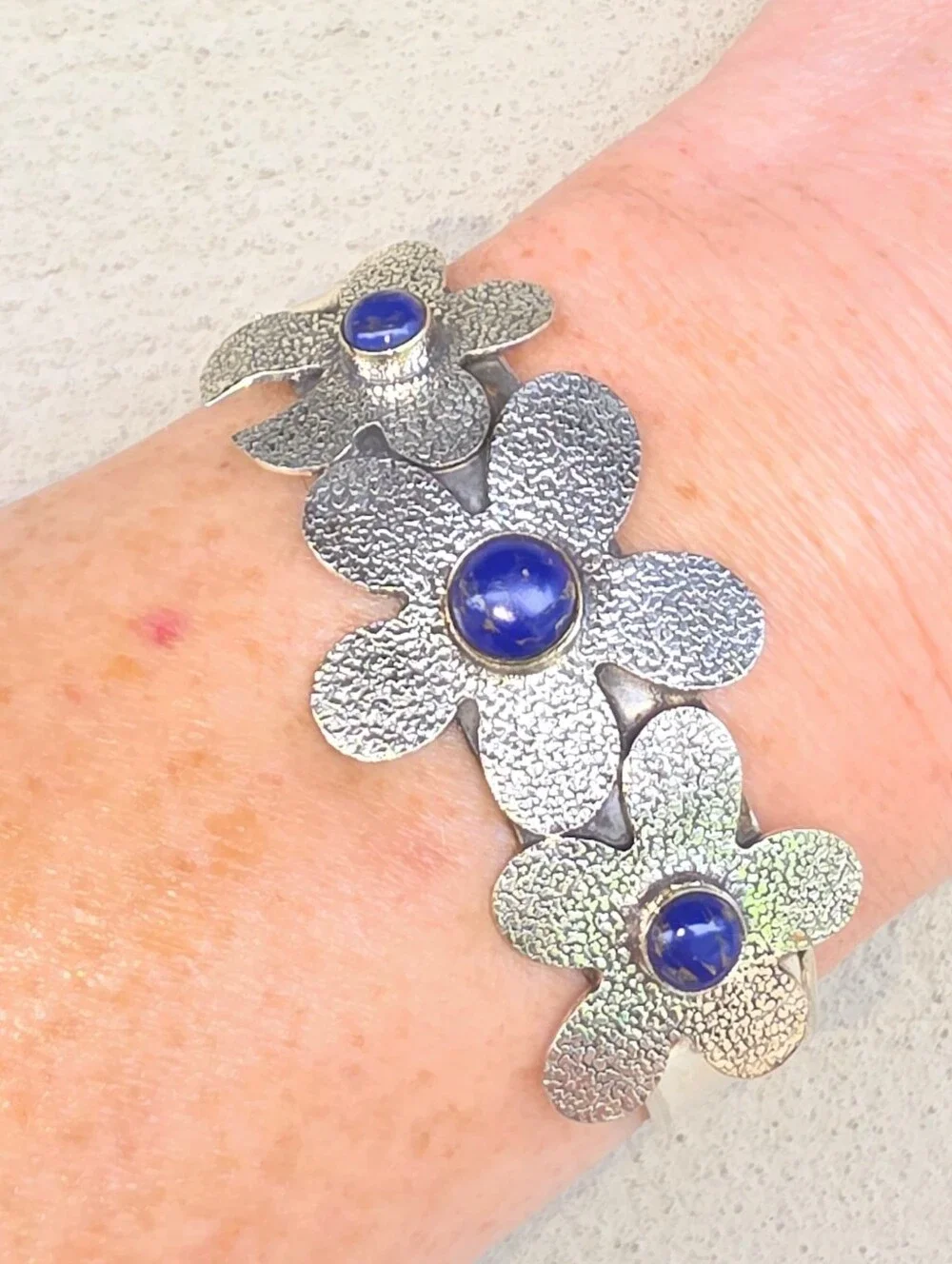 Lapis Lazuli Gemstone Cuff Bracelet In 925 Sterling Silver (Adjustable)